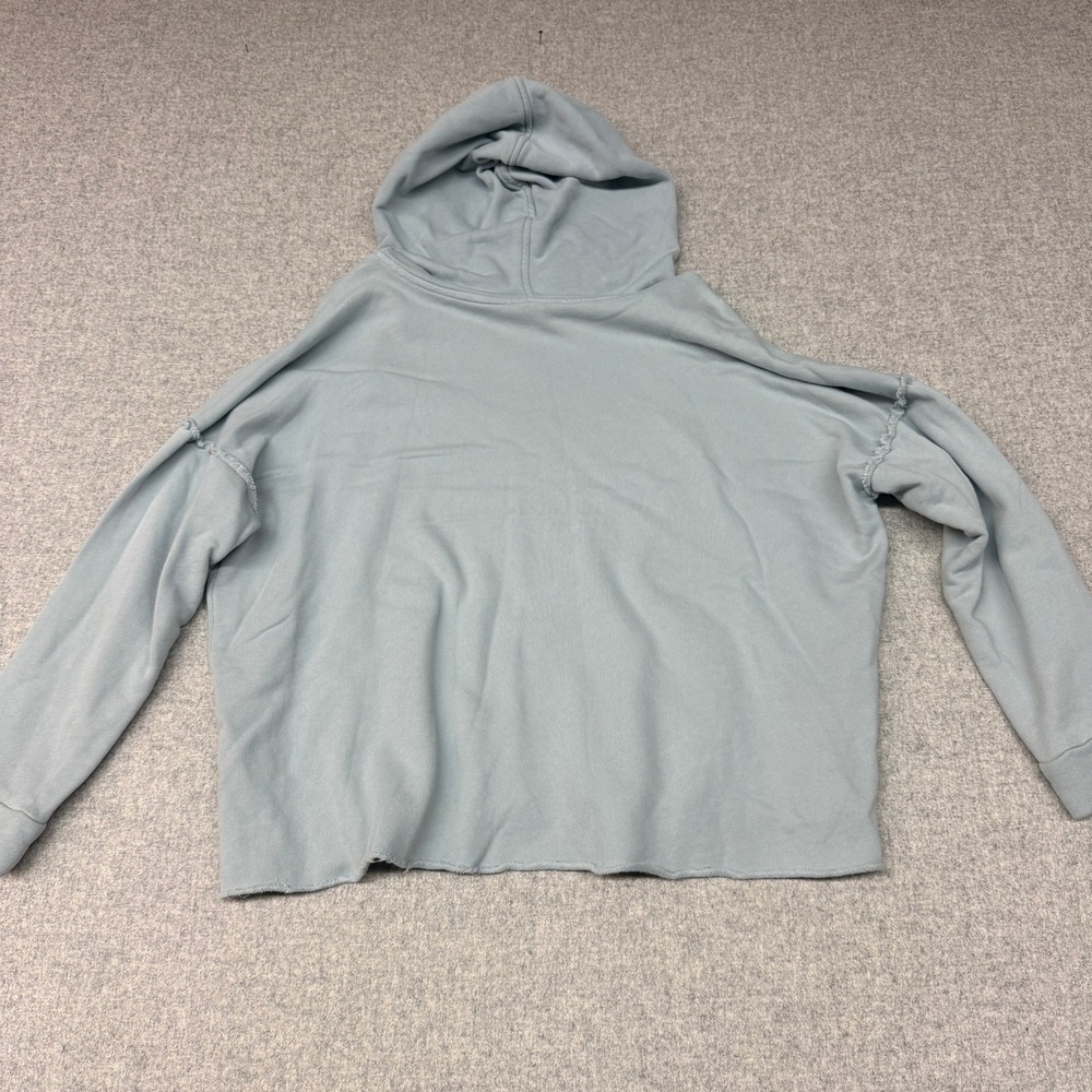 Eileen Fisher Hoodie Sweatshirt Size Medium Blue Boxy Raw Hem French Terry Pullo - Picture 8 of 9
